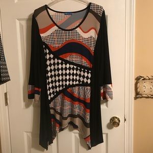 Black Multi Print Shark Bite Top